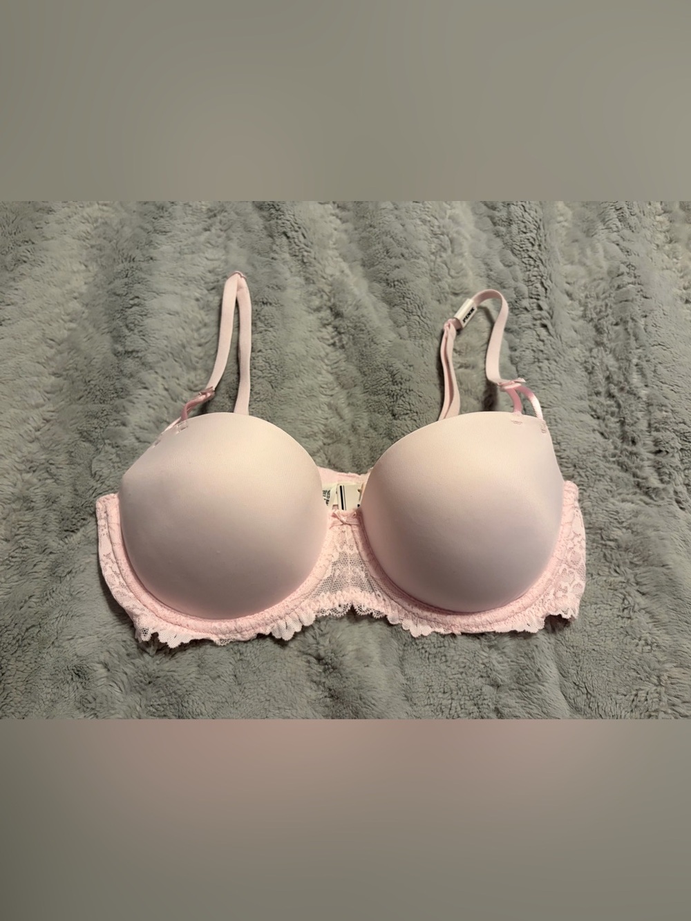 PINK Victoria's Secret Light Pink Lace-Trim Push-Up Bra